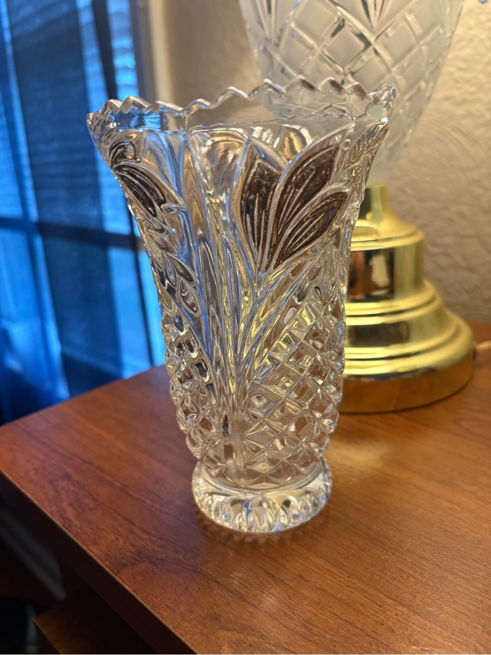 Vintage Anna Hutte B. Lead Crystal vase , 6inch , made in Germany , gold accents